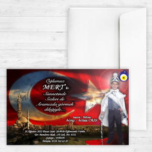 Bayraklı Fotoğraflı Sünnet Davetiyesi