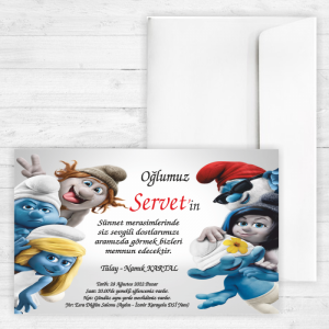 Şirinler Tasarımlı Sünnet Davetiyesi