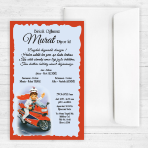 Kırmızı Motorsikletli Sünnet Davetiyesi