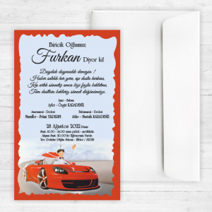 Kırmızı Arabalı Sünnet Davetiyesi