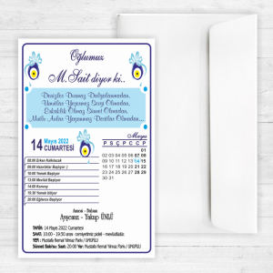 Takvimli Nazar Boncuklu Sünnet Davetiyesi