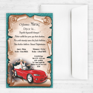 Kırmızı Arabalı Sünnet Davetiyesi