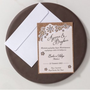 Krem Kahverengi Kombinli Zarflı Davetiye