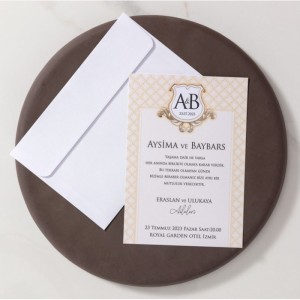 Sade Desenli Beyaz Zarflı Davetiye