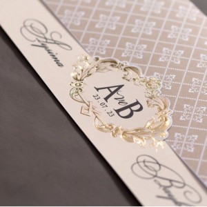 Krem Sade Desenli Katlanır Davetiye