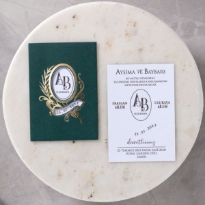 Yeşil Zarflı Yaldız Süslemeli Davetiye