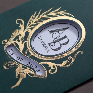 Yeşil Zarflı Yaldız Süslemeli Davetiye