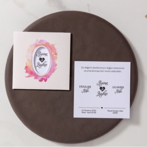 Krem Zarfa Suluboya Efektli Davetiye