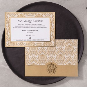 Zarfı İçi Barok Desenli Şık Davetiye