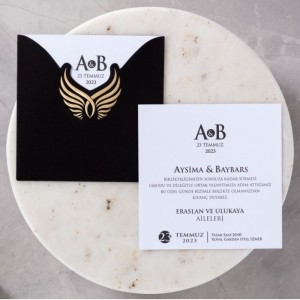 Siyah Kare Özel Kesim Zarflı Davetiye