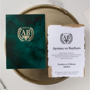 ALTIN YALDIZ SÜSLEMELİ ZARFLI DAVETİYE