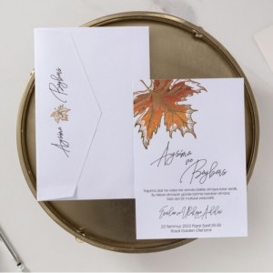 ÇINAR YAPRAKLI ZARFA BASKILI DAVETİYE