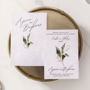 ESKİTME DOKULU SADE ÇİÇEKLİ DAVETİYE