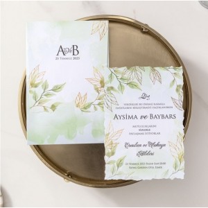 AÇIK YEŞİL ÇİÇEK KOMBİNLİ DAVETİYE