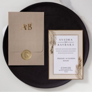 BAKIR RENGİ ETİKETLİ ŞIK DAVETİYE