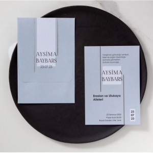 SADE YALDIZ ÇİZGİLİ GRİ DAVETİYE