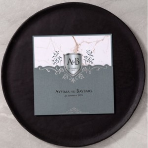 Dışı Gri İçi Mermer Desenli Davetiye