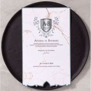 Dışı Gri İçi Mermer Desenli Davetiye