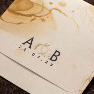 SULU BOYA DESENLİ KREM DAVETİYE