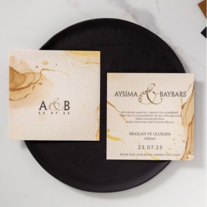 SULU BOYA DESENLİ KREM DAVETİYE