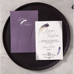 MOR ZARFLI YALDIZ SÜSLEMELİ DAVETİYE