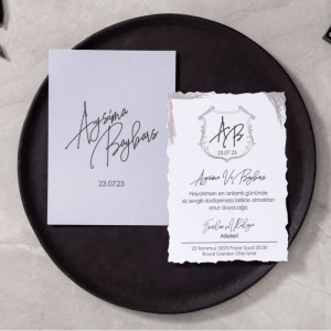 Gri Zarflı İçi Tırtıklı Kesim Davetiye