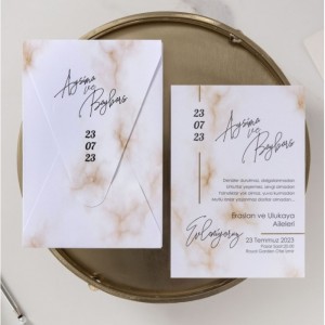 ZARFI İÇİ KAHVERENGİ DESENLİ DAVETİYE