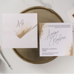 ZARF İÇİ ALTIN YALDIZ SÜSLEMELİ DAVETİYE