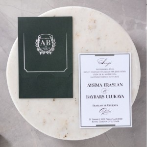 YEŞİL ZARFA YALDIZ SÜSLEMELİ DAVETİYE