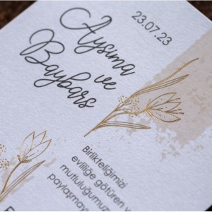 Krem Beyaz Kombinli Çiçekli Davetiye