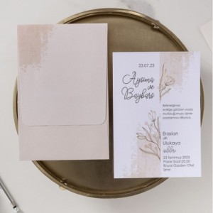 Krem Beyaz Kombinli Çiçekli Davetiye