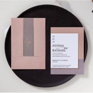 TEN RENGİ ZARFI YALDIZ BASKILI DAVETİYE