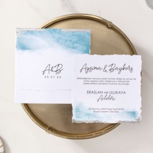 BULUT MAVİSİ KOMBİNLİ KARE DAVETİYE