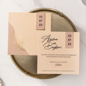 Ten Rengi Zarfı Yaldız Süslemeli Davetiye