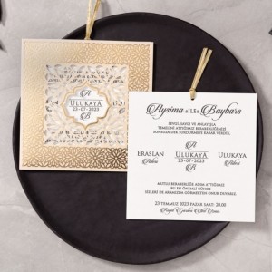 Lazer Kesim Altın Yaldızlı Davetiye