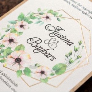 Zarfı İçi Çiçekli Sade Davetiye