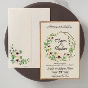 Zarfı İçi Çiçekli Sade Davetiye