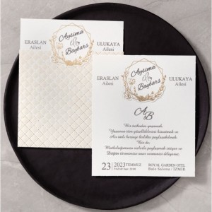 Krem Dokulu Yaldız Süslemeli Davetiye