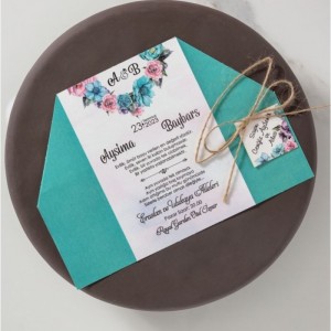 Dışı Mavi İçi Çiçekli Davetiye