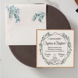 Zeytin Yaprağı Temalı Kare Davetiye