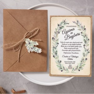Zeytin Yapraklı İpli Etiketli Davetiye