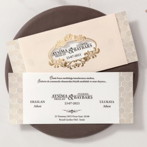 Krem Yatay Pencereli Zarflı Davetiye