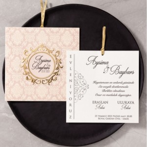 Kare Barok Desen Pencereli Davetiye