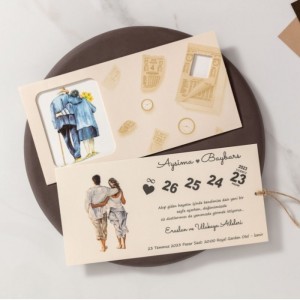 Yaşlanan Çift Tasarımlı Çekmeli Davetiye