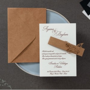 Kelebek Motifi Kuşaklı Davetiye