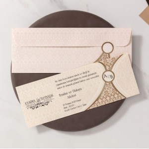 Yatay Sade Desenli Zarflı Davetiye