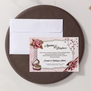 Yüzüklü Çiçekli Beyaz Zarflı Davetiye