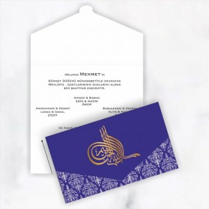 Mavi Zemine Tuğra Zeminli Sünnet Davetiyesi