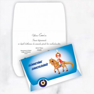 Nazar Boncuklu Atlı Sünnet Çocuklu Sünnet Davetiyesi