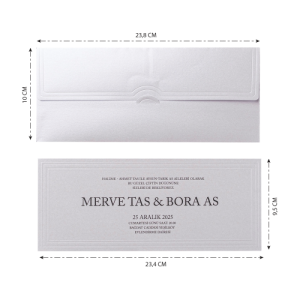 Gri Yatay Zarflı Kabartmalı Düğün Davetiyesi